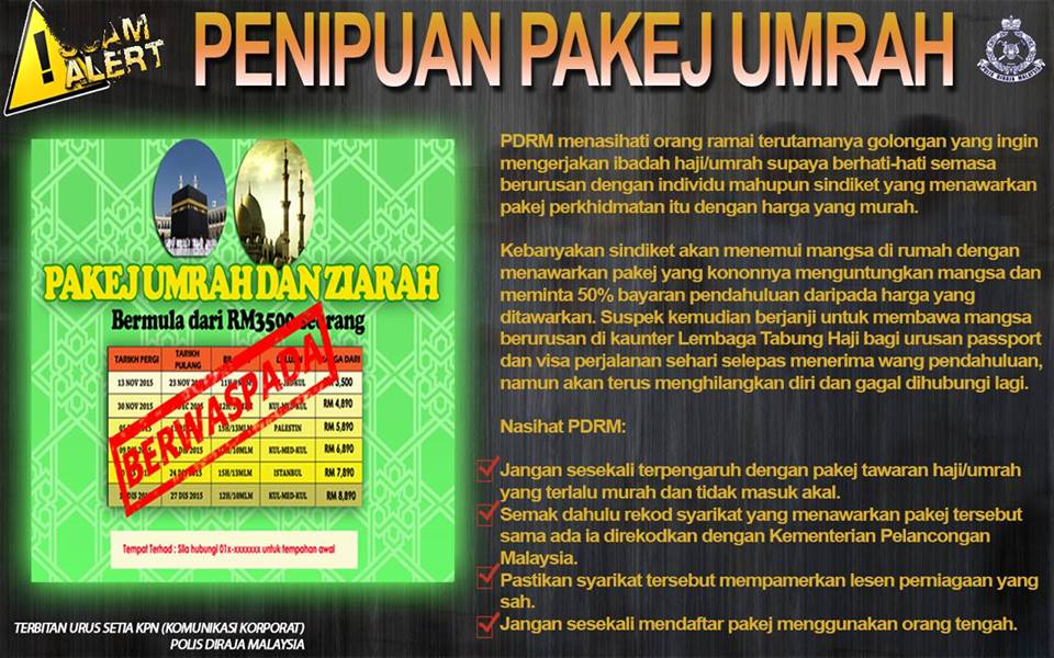 Penipuan Dalam Penawaran Pakej Haji Dan Umrah Tanpa Lesen