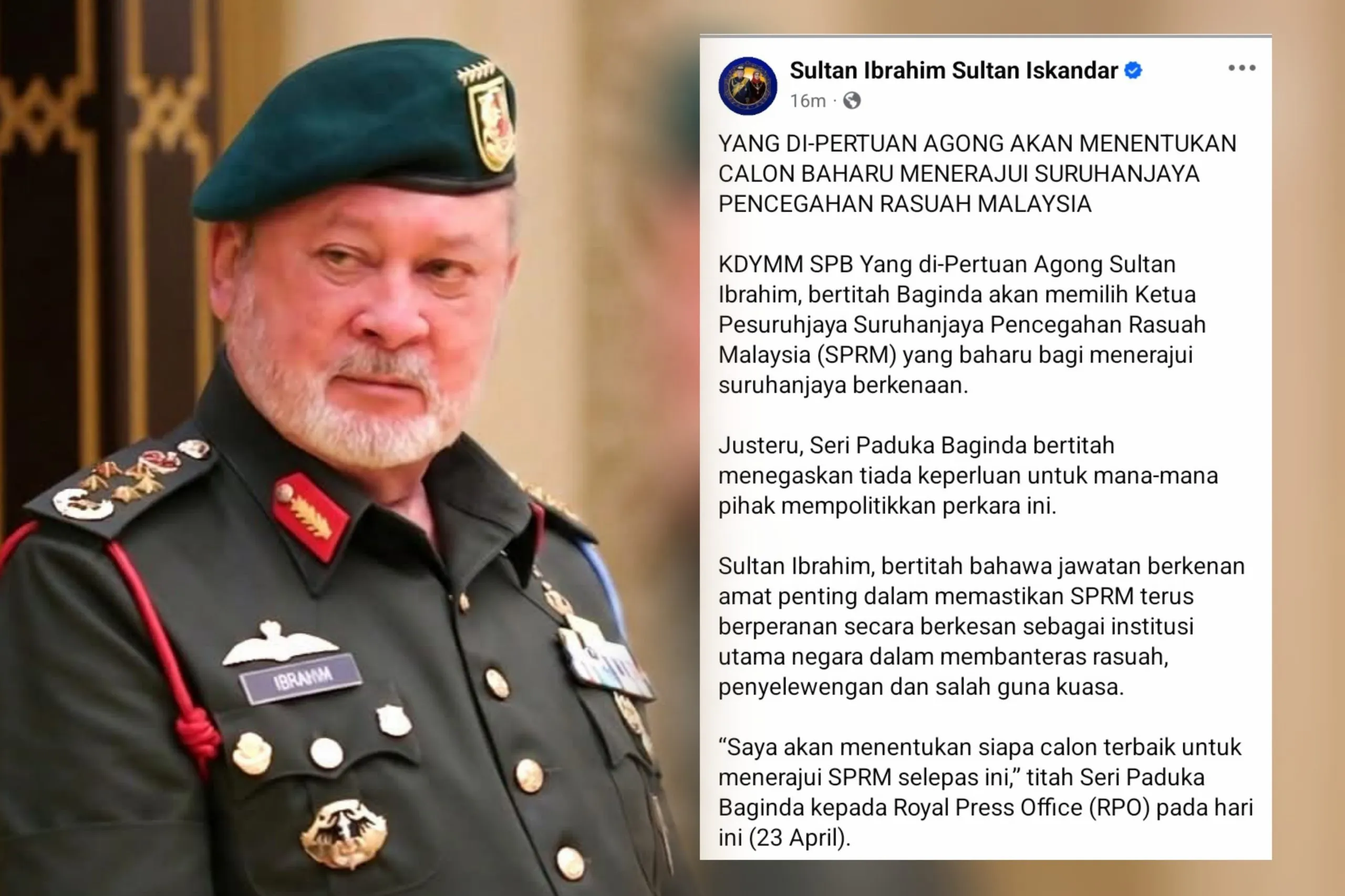Agong Akan Pilih Calon Ketua SPRM Baharu