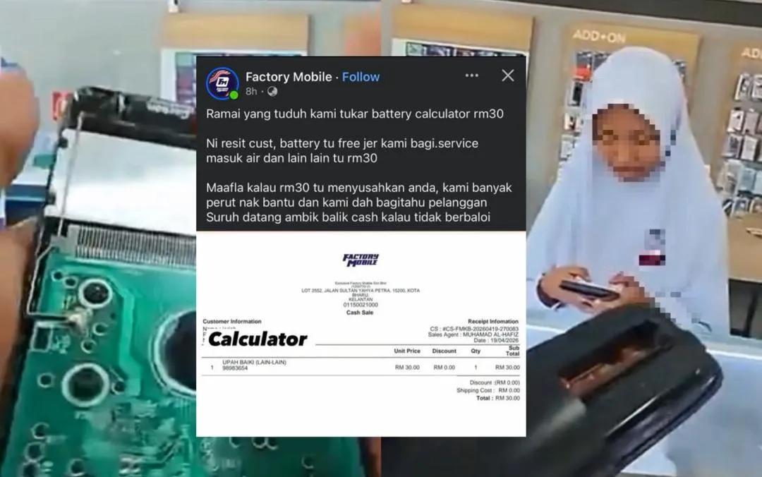 Caj Tukar Bateri Kalkulator RM30 Rupanya Upah Sahaja, Kedai Tampil Jelaskan
