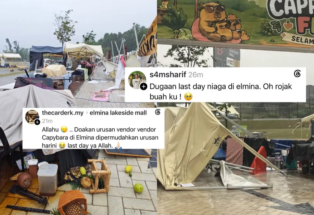Ribut Kuat, Khemah Peniaga di Elmina Terbalik Berselerak