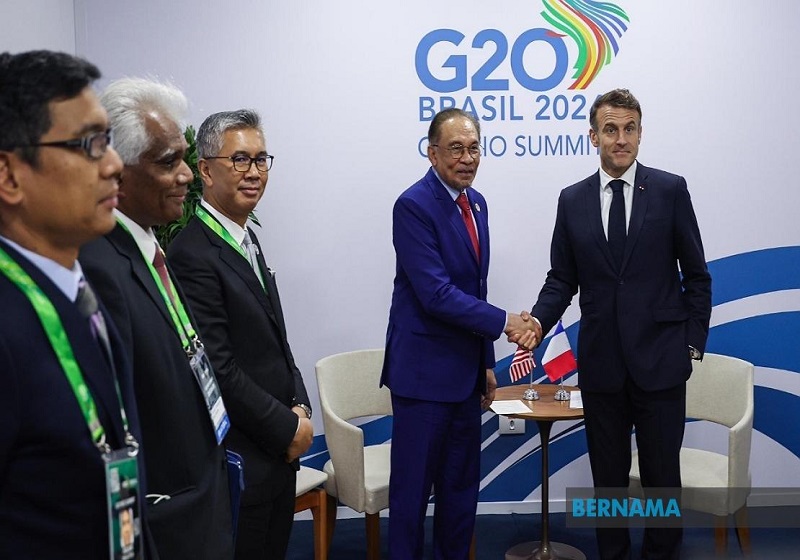 Anwar dan Macron Mantapkan Kerjasama Dua Hala di Sidang Kemuncak G20, Fokus Pada Kerjasama AI dan Krisis Palestin